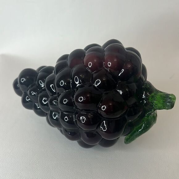 Italian Glass Purple Grapes Bunch Decorative Art Fruit 5 1/2 In Long 3 3/4 Tall - Picture 4 of 6